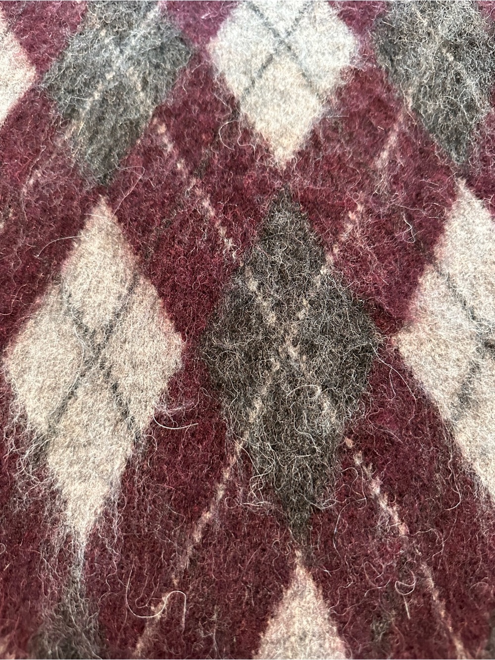 Zara NWT Burgundy Fuzzy Argyle Wool Alpaca Blend Sweater Vest Large NWT Fall - Picture 6 of 11